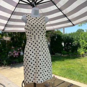 J.Crew Polka dot sheath dress.Off white with dark navy polka dot.Back zip.